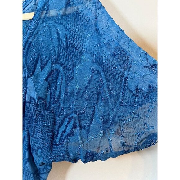 Vintage Floral Lace Top M Blue Coastal Boho Western Hippie Classic 80s Indie - Picture 12 of 15